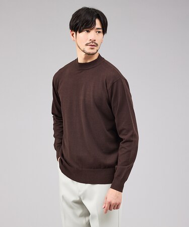 【カシミヤタッチ】ハイゲージ モックネック ニット