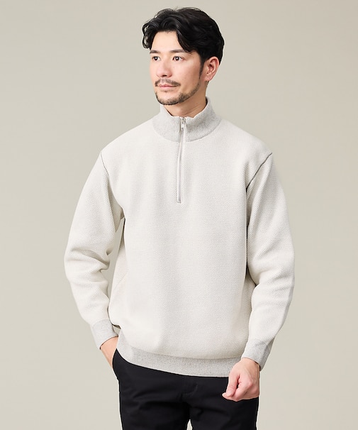 ダブルフェイス モールカノコ ハーフジップニット