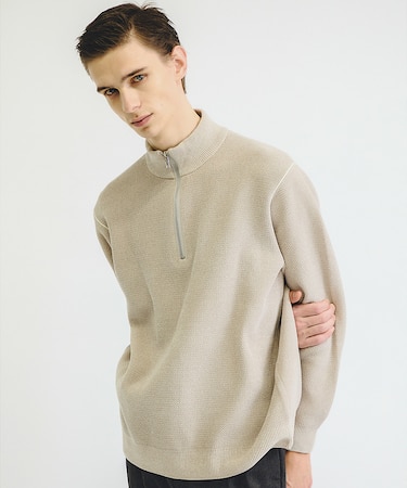 ダブルフェイス モールカノコ ハーフジップニット