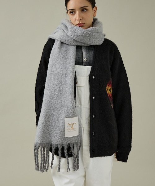 【未使用ラッピング付】Barbour ダークグレー マフラー ウール ラムズウール タータンチェック マフラー｜マフラー＆手袋