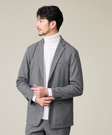 【セットアップ対応】ヘリンボーン ジャガード ニットジャケット