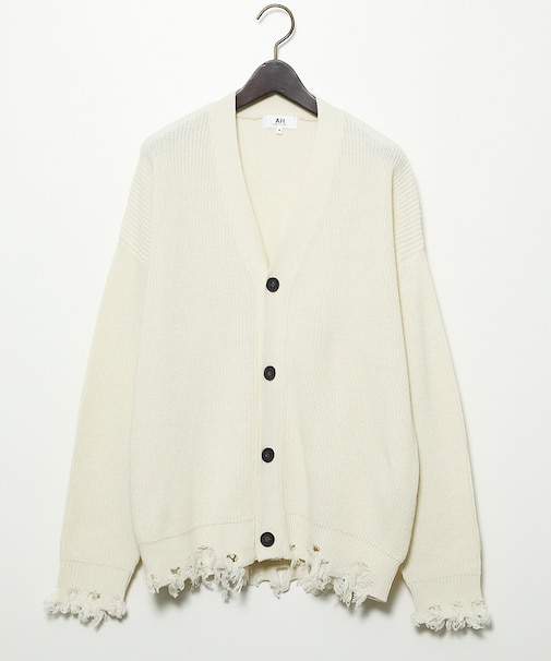 【AH ABAHOUSE】畦編み ダメージニットカーディガン