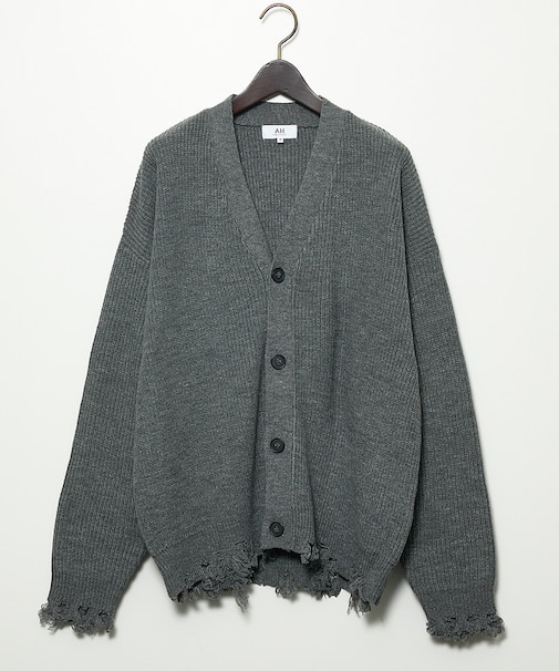 【AH ABAHOUSE】畦編み ダメージニットカーディガン
