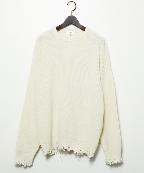 【AH ABAHOUSE】畦編み ダメージ クルーネックニット プルオーバー