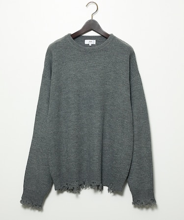 【AH ABAHOUSE】畦編み ダメージ クルーネックニット プルオーバー