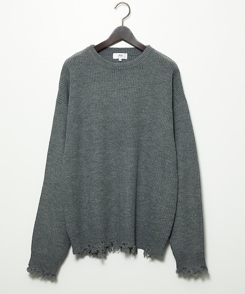 【AH ABAHOUSE】畦編み ダメージ クルーネックニット プルオーバー
