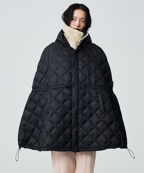 TAION ブラック ダウンフード付きポンチョ 5%OFFセール】タイオン TAION ライトダウン インナーダウン