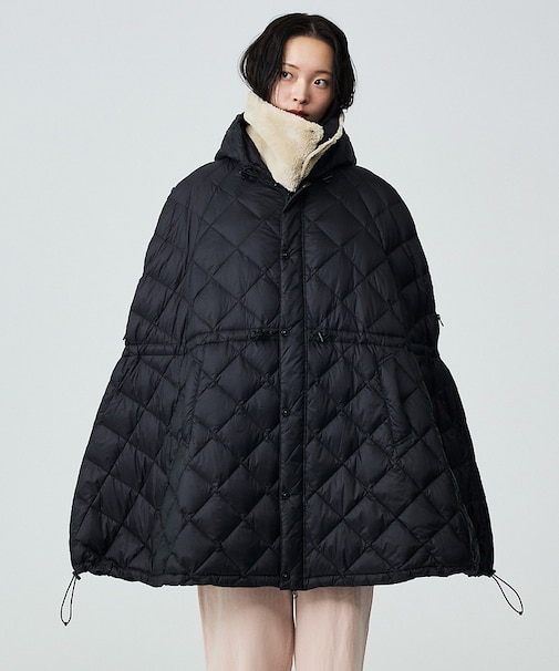 【TAION / タイオン】ポンチョ型ダウン/ケープ/ダウン/フード付き/収納ポ