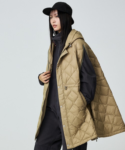 TAION ブラック ダウンフード付きポンチョ 5%OFFセール】タイオン TAION ライトダウン インナーダウン