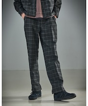 【セットアップ対応】ウールライク チェック ボリュームタック ワイドスラックス