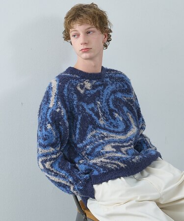 ループシャギー マーブル グラデーションニット