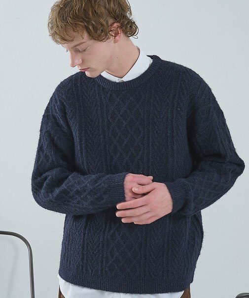 WOOL MIX メランジシャギー アランニット