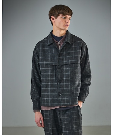 【セットアップ対応】ウールライク チェック CPOシャツブルゾン / ボックスシ