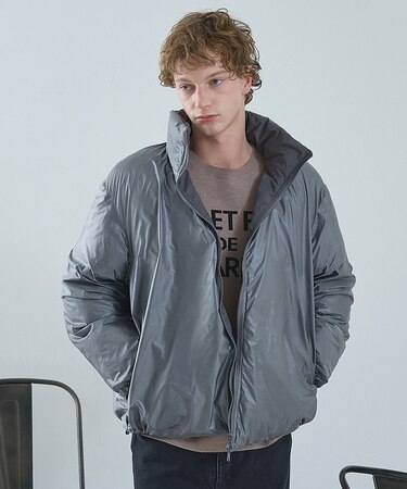 【リバーシブル】シャーリング パデッドブルゾン / 中綿ジャケット / 撥水