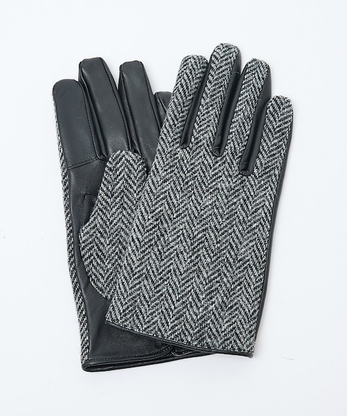 【HarrisTweed】 ラムレザー×ツイード コンビ グローブ / タッチパ