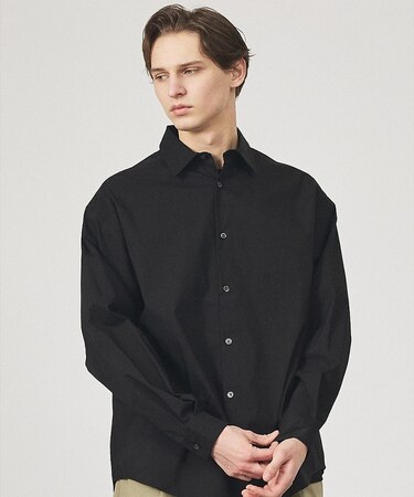 ストレッチコットン レギュラーカラー リラックスシャツ / オーバーサイズ