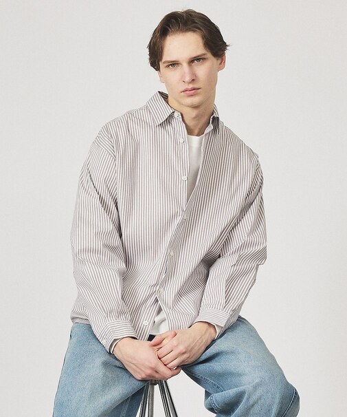 ストレッチコットン レギュラーカラー リラックスシャツ / オーバーサイズ