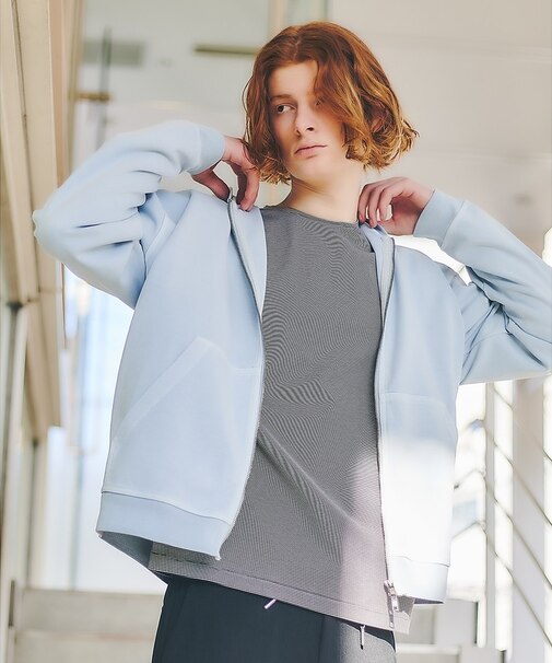 【スウェットライク】フェード ポンチ　ダブルZIPパーカー