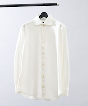 【ON/OFF兼用】ドレスニット ネルツイル＆チェック ワイドカラーシャツ /