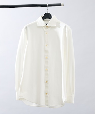 【ON/OFF兼用】ドレスニット ネルツイル＆チェック ワイドカラーシャツ /