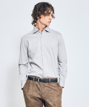 【ON/OFF兼用】ドレスニット ネルツイル＆チェック ワイドカラーシャツ /