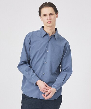 【リラックスフィット】ピーチサテン レギュラーカラーシャツ