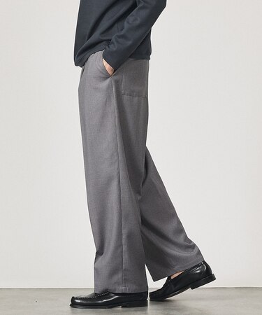 ピンストライプ ワイドストレート イージースラックス / ワイドパンツ