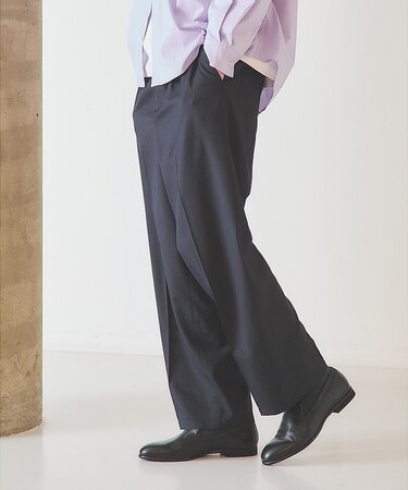 ピンストライプ ワイドストレート イージースラックス / ワイドパンツ