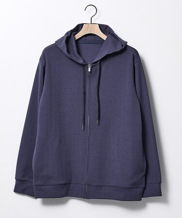 ヘリンボーン ジャガード ジップパーカー