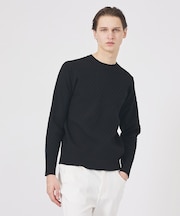 【ハイストレッチ】ブロックチェック ジャガード クルーネックニット