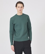 【ハイストレッチ】ブロックチェック ジャガード クルーネックニット