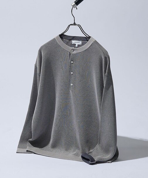 リブニット ヘンリーネック プルオーバー