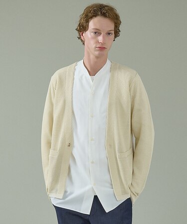 2トーン シアーメッシュ 1ボタン カーディガン