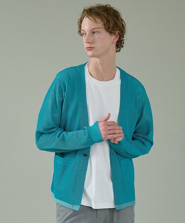 2トーン シアーメッシュ 1ボタン カーディガン