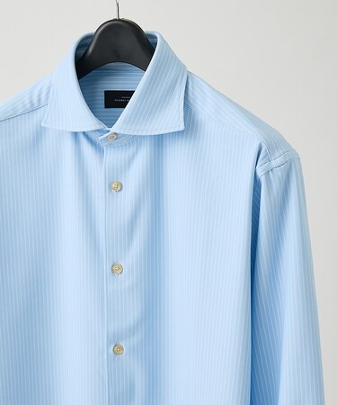 【ON/OFF兼用】ストライプ＆デニムライク　360°ストレッチ ワイドカラーシ