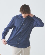 【ON/OFF兼用】ストライプ＆デニムライク　360°ストレッチ ワイドカラーシ