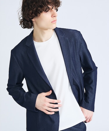 【セットアップ対応】デニムライクツイル シングルジャケット