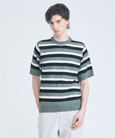 ブークレー マルチボーダー ニットTシャツ