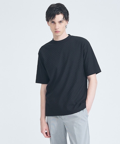 【凹凸編み】リンクス ブロック 半袖Tシャツ