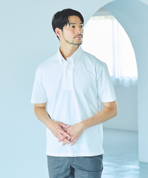 SMART CLOSET】シルケット天竺 ボタンダウン半袖ポロシャツ / 接触