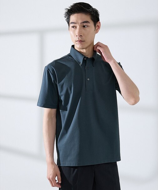 【SMART CLOSET】シルケット天竺 ボタンダウン半袖ポロシャツ / 接触