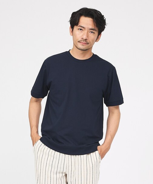 【SMART CLOSET】シルケット天竺 ワイドリブ Tシャツ / 接触冷感