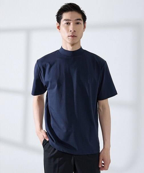 【SMART CLOSET/WEB限定】シルケット天竺 モックネック Tシャツ
