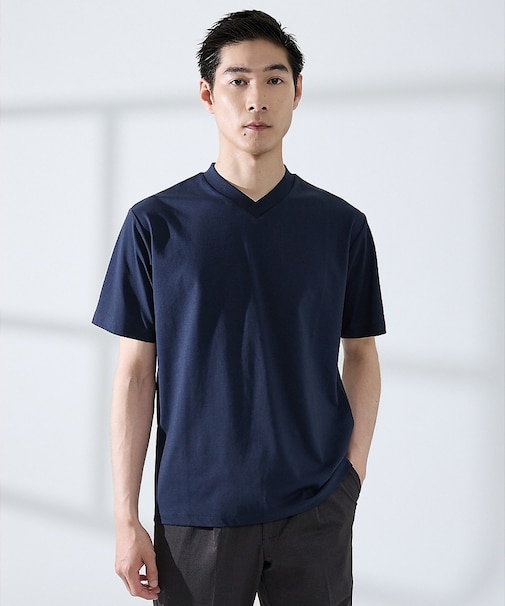 【SMART CLOSET/WEB限定】シルケット天竺 Vネック 半袖Tシャツ