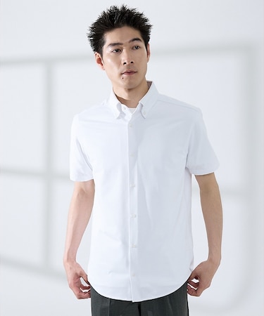 【WEB限定】シルキー マイクロカノコ ボタンダウン 半袖シャツ