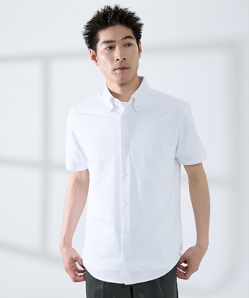 【WEB限定】シルキー マイクロカノコ ボタンダウン 半袖シャツ