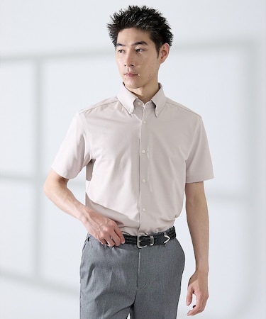 【WEB限定】シルキー マイクロカノコ ボタンダウン 半袖シャツ