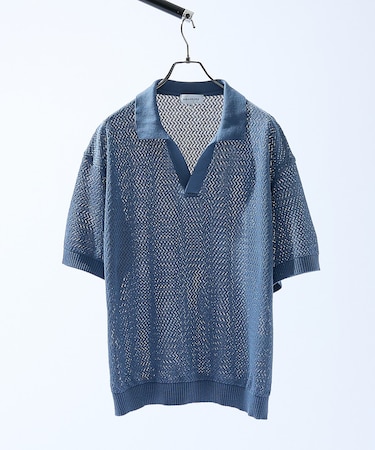 シアーメッシュ スキッパー ニットポロ
