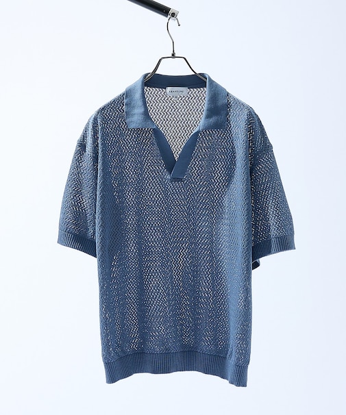 シアーメッシュ スキッパー ニットポロ