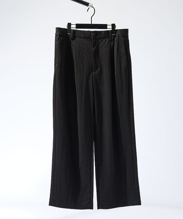 ストレッチリネンブレンド　1プリーツワイドパンツ